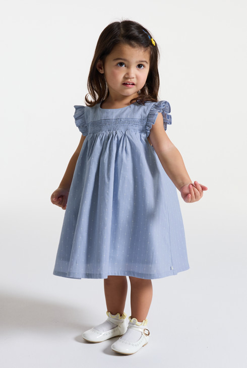 Robe à smocks fleurie bleu bébé fille