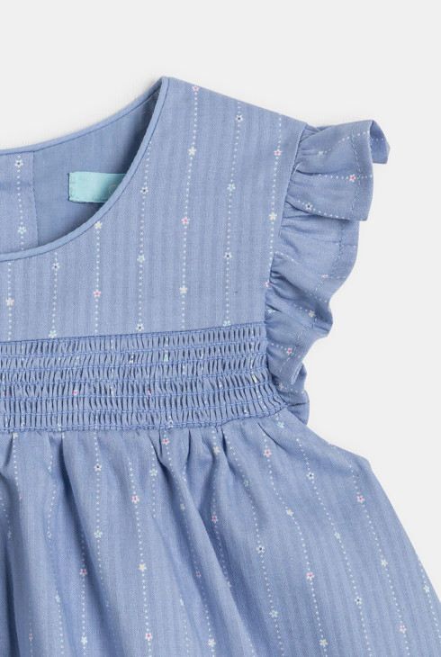 Robe à smocks fleurie bleu bébé fille