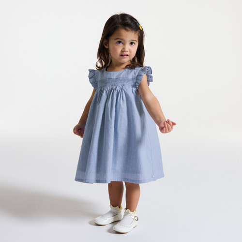Robe À Smocks Fleurie Bleu Bébé Fille - Rayures Bleu - 9M - OBAIBI