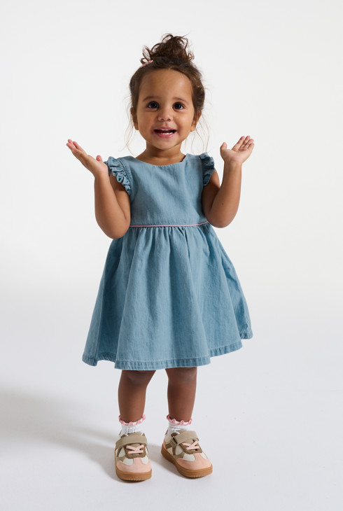 Baby girl's blue patterned cotton dress 1