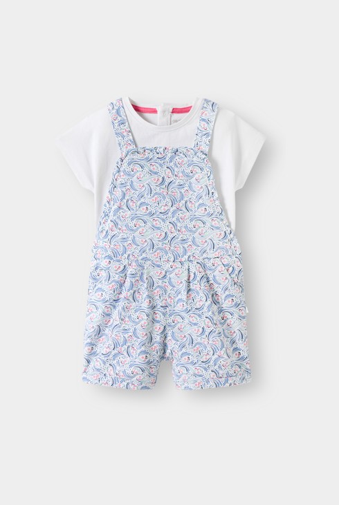 Kurze Latzhose und T-Shirt blau Kleinkind Mädchen 2