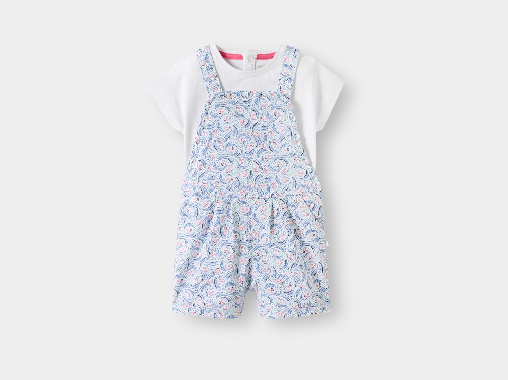 Salopette courte et t-shirt bleu bébé fille 2