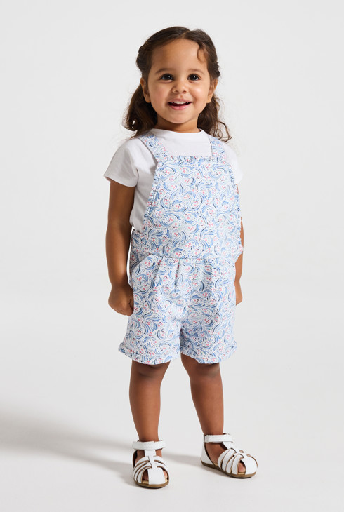 Kurze Latzhose und T-Shirt blau Kleinkind Mädchen 1