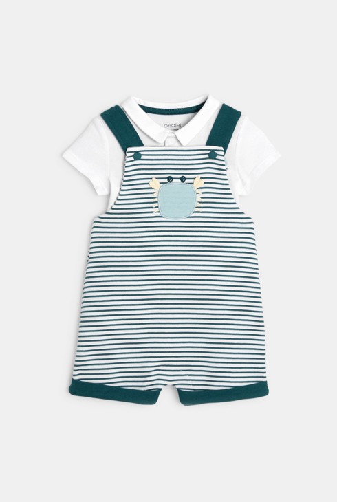 Grünes gestreiftes Latzhosen-Set für Jungen 1