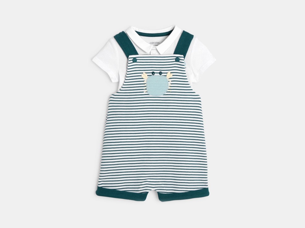 Grünes gestreiftes Latzhosen-Set für Jungen 1