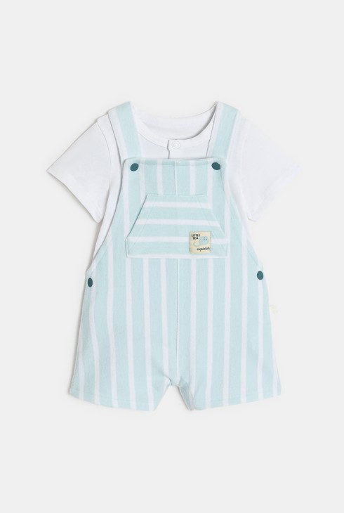 Salopette bouclette et body bleu clair bébé garçon 1