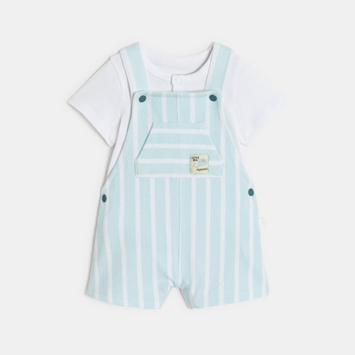 Salopette Bouclette Et Body Bleu Clair Bébé Garçon - Rayures Bleu - 6M - OBAIBI