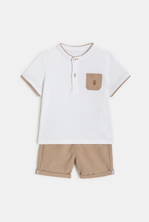 Shorts und T-Shirt Piquéstoff weiß Kleinkind Junge 1