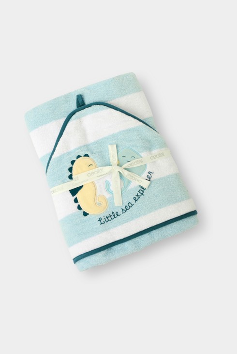 Cape de bain bleue à rayures bébé naissance 1