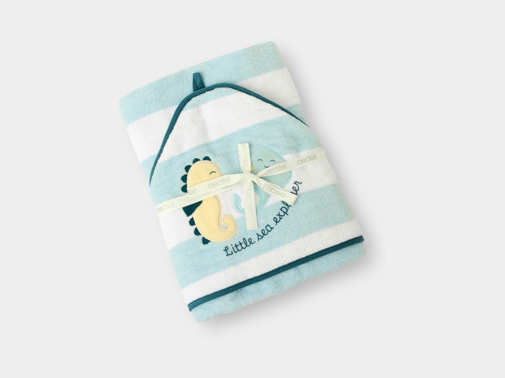 Cape de bain bleue à rayures bébé naissance 1