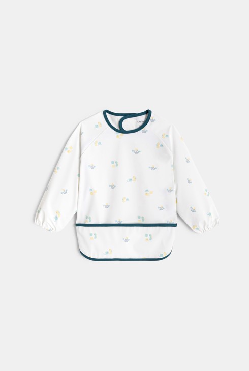 Weißes Lätzchen mit langen Ärmeln für kleine Jungen 1