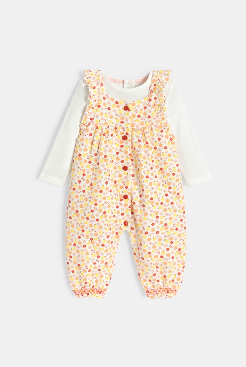 Latzhosen-Set mit mehrfarbigem Blumenmuster für kleine Mädchen 1