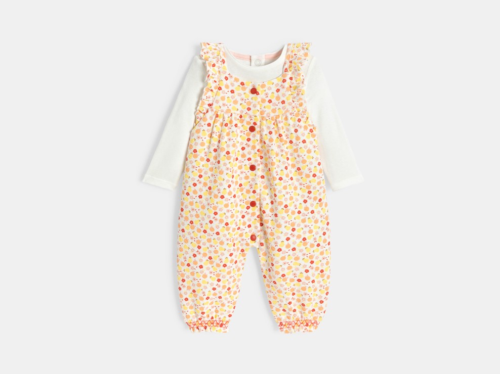 Ensemble salopette à motif fleuri multicolore bébé fille 1