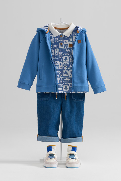 Sweat zippé à capuche bleu bébé garçon 1