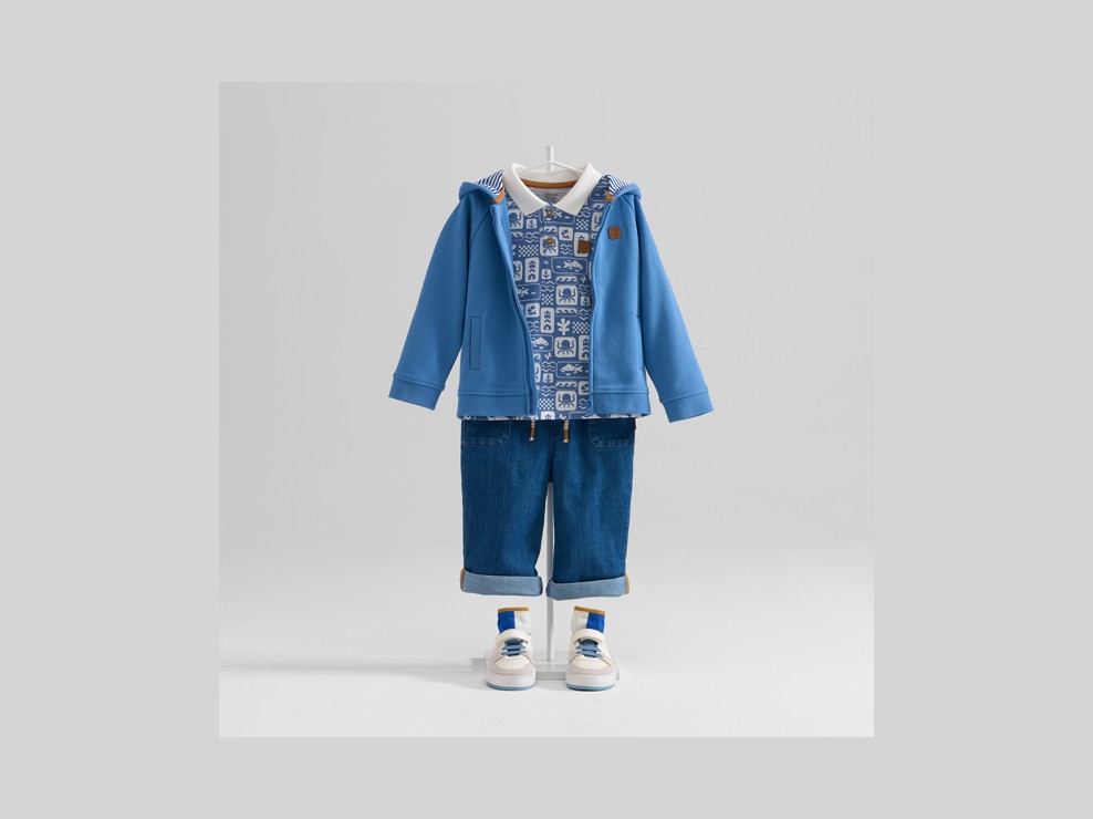 Sweat zippé à capuche bleu bébé garçon 1