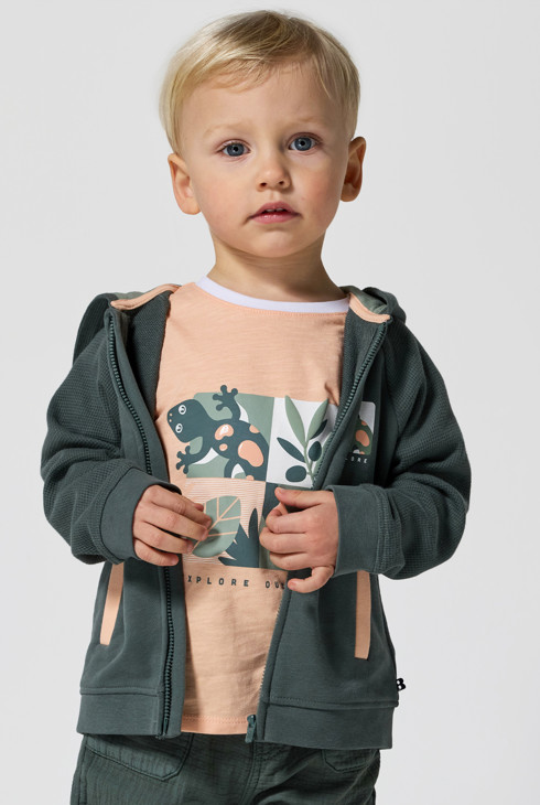 Sweat zippé molleton à capuche vert bébé garçon 1