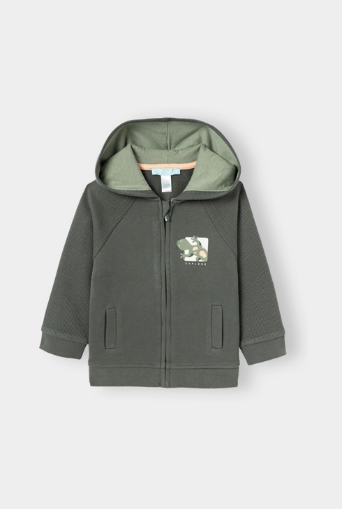 Sweat zippé molleton à capuche vert bébé garçon 2