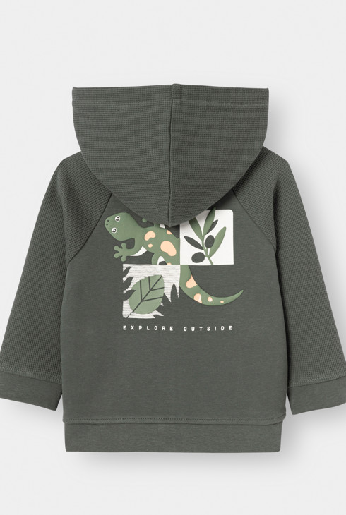 Sweat zippé molleton à capuche vert bébé garçon