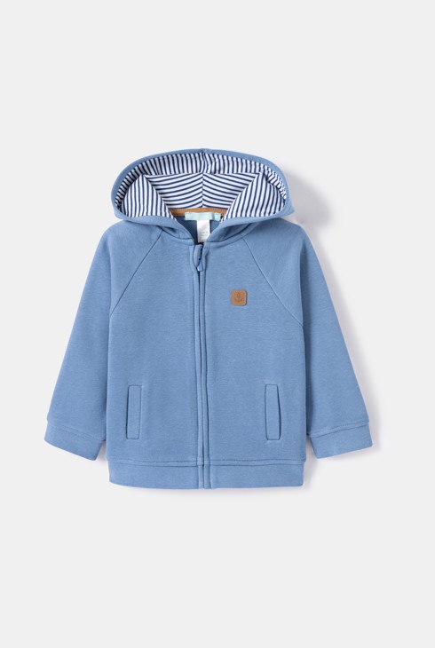 Felpa blu con cappuccio e zip per neonato 1