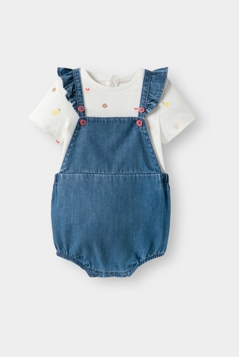 Pelele vaquero y bodi azul bebé niña 1