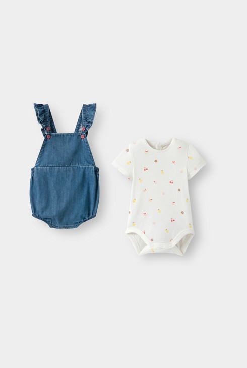 Pelele vaquero y bodi azul bebé niña 2