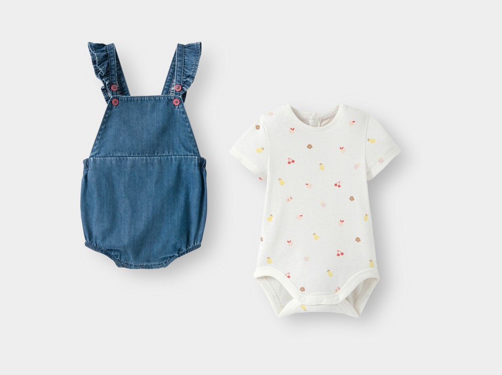 Barboteuse en jean et body bleu bébé fille 2
