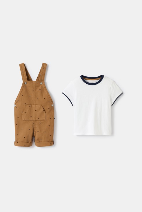Salopette courte et tee-shirt blanc bébé garçon 2