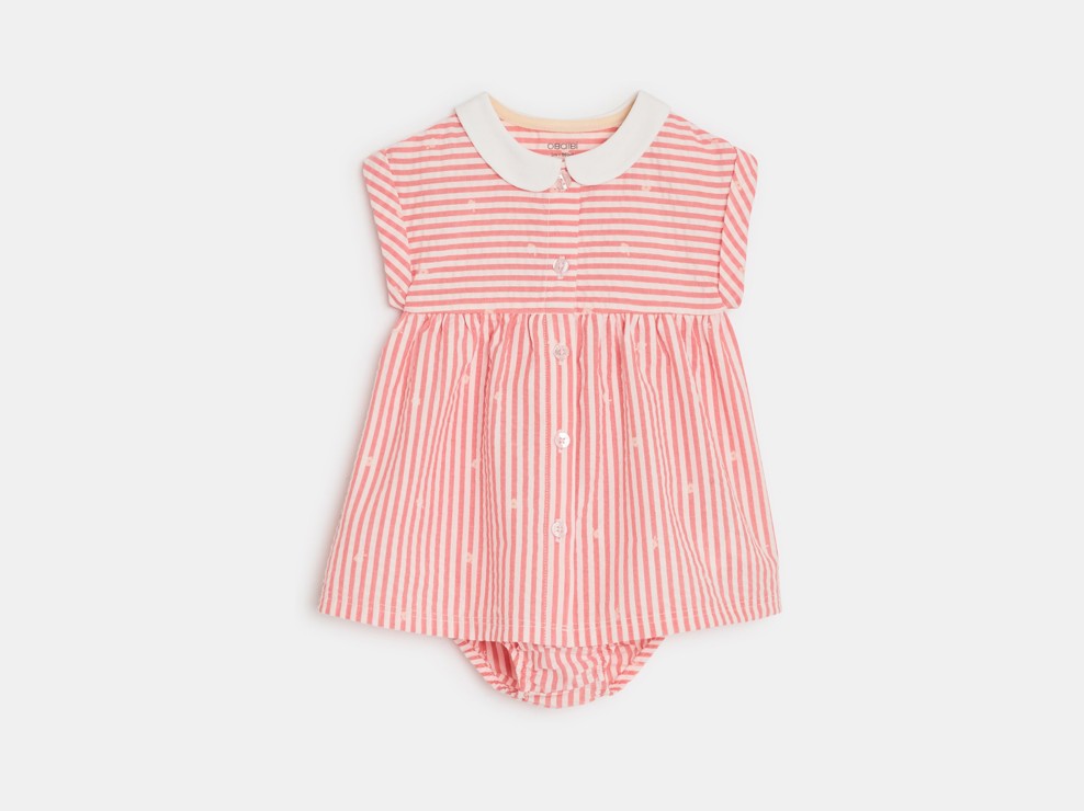 Robe rose à rayures bébé fille 1