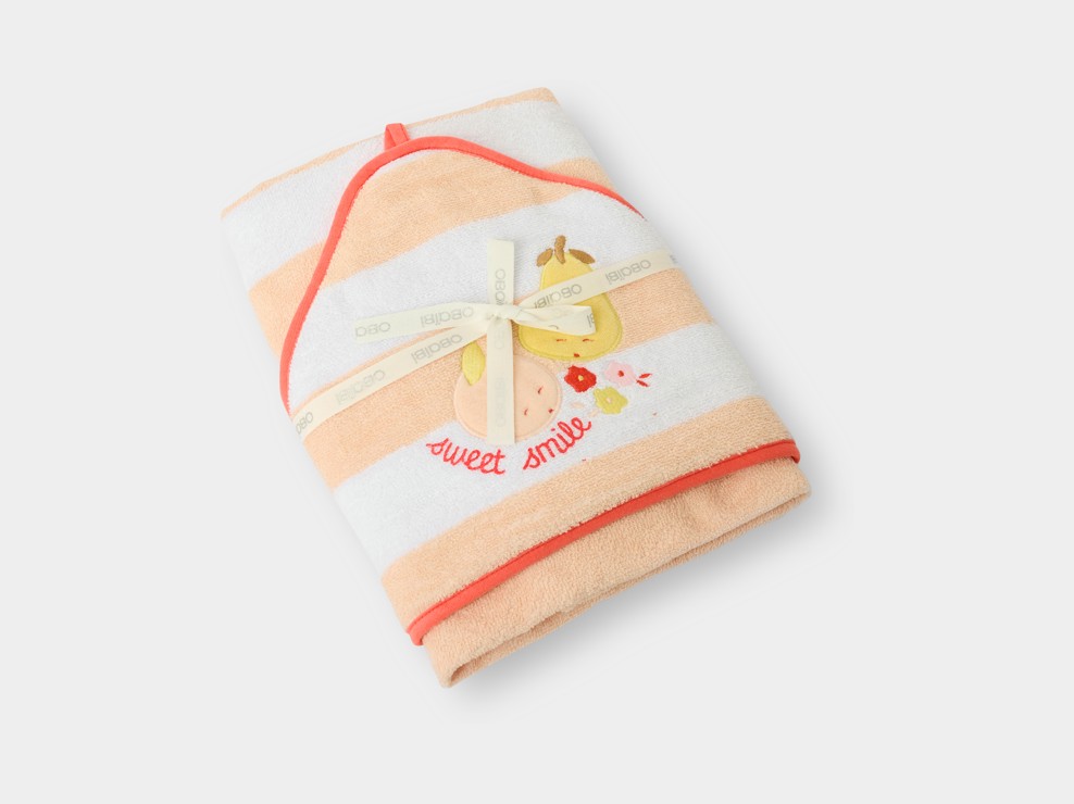 Orangefarbener Bademantel mit Fruchtmuster für Babys (unisex) 1