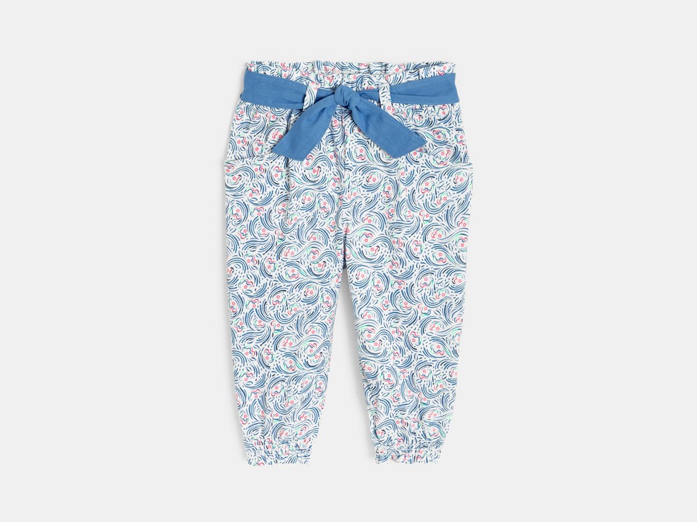 Pantalons cintura alta blau amb estampat bebè nena 1