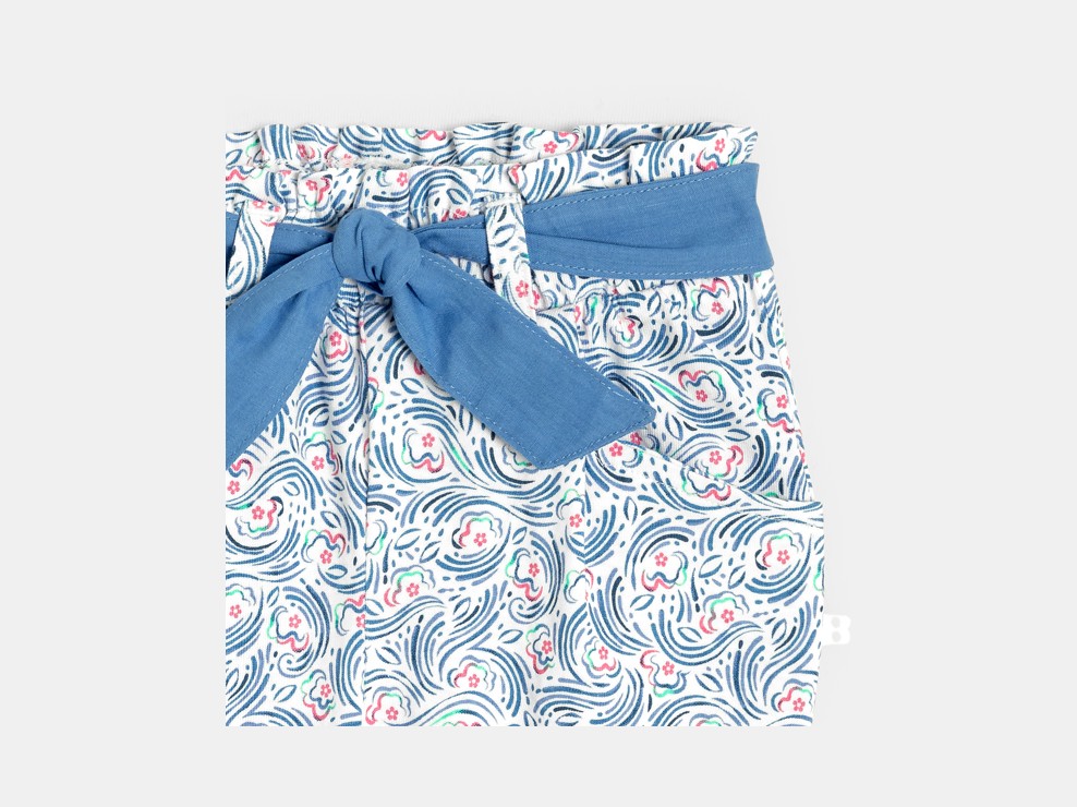 Pantalons cintura alta blau amb estampat bebè nena 2