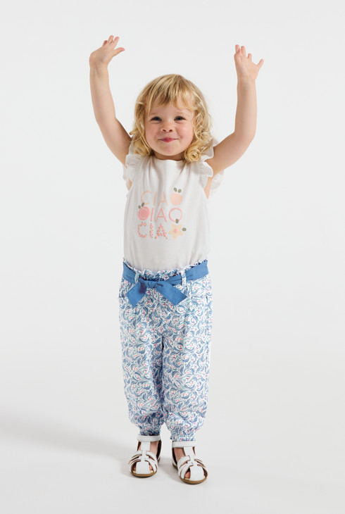 Blaue Hose mit hohem Bund mit Motiv für kleine Mädchen 1