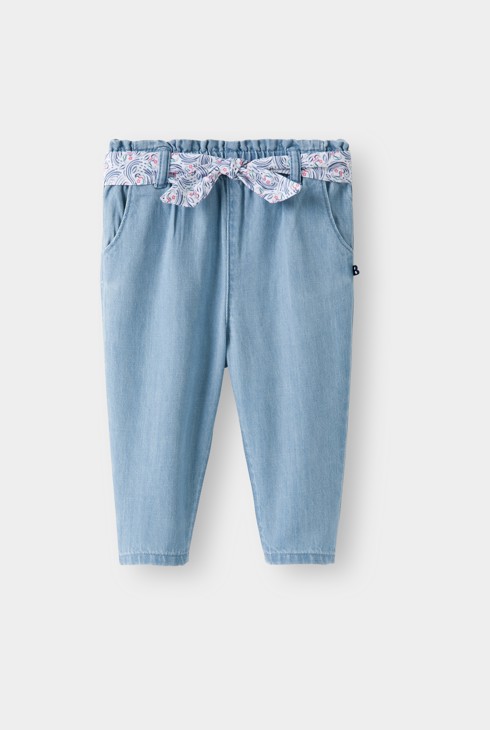 Pantaloni blu con cintura annodata per neonata 2