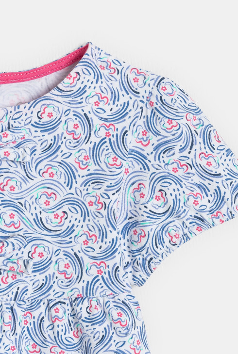 Blouse à nœuds fleurie bleu bébé fille