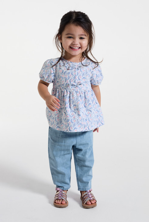 Blusa con lazos floral azul bebé niña 1