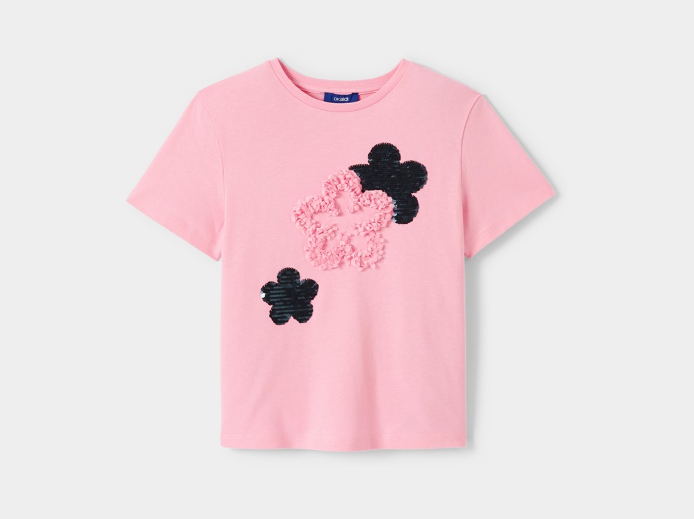 Roza majica z cvetličnim vzorcem in bleščicami za deklice 2