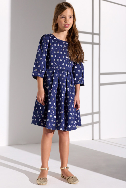 Robe bleue à manches bouffantes Fille 1