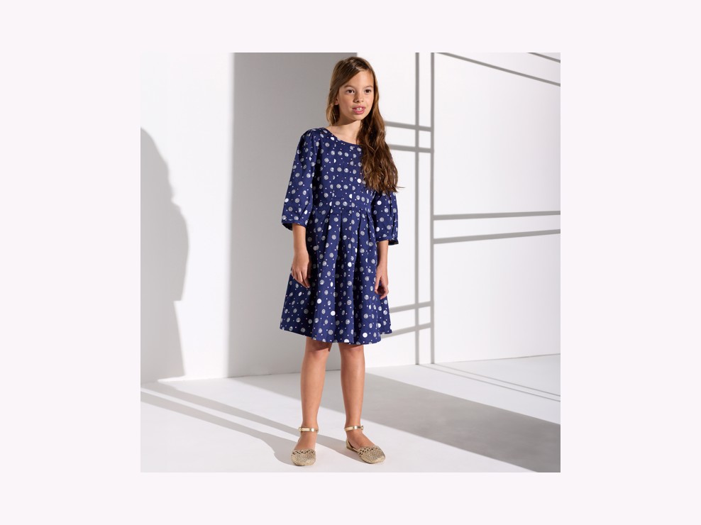 Abito con maniche a sbuffo blu bambina 1