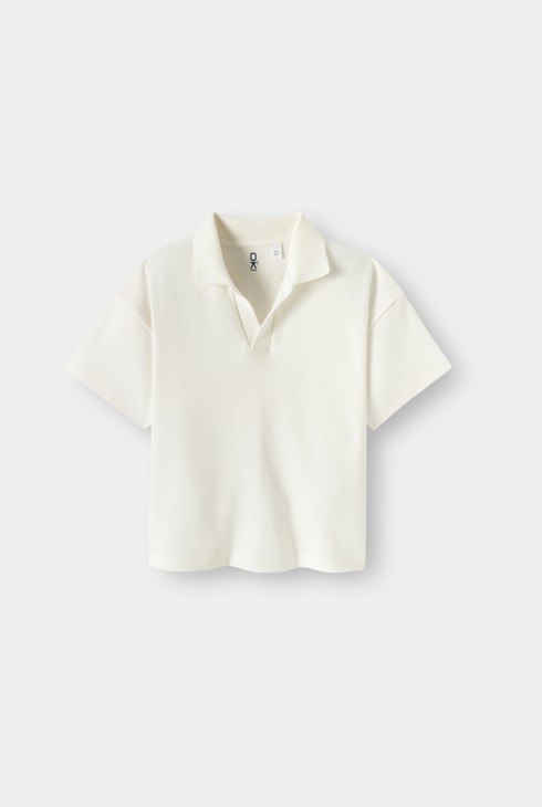 Polo coton fantaisie blanc garçon 1