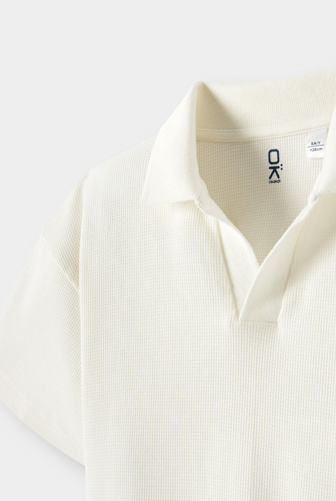 Polo coton fantaisie blanc garçon 2