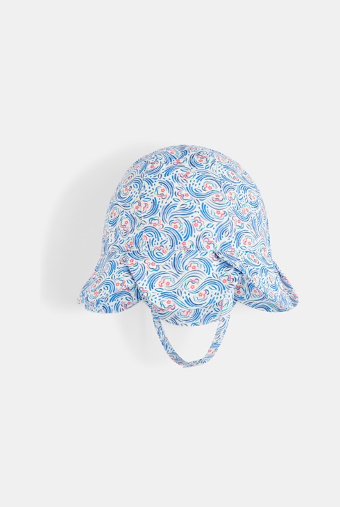 Chapeau de soleil cloche fleurs bleu bébé fille 1