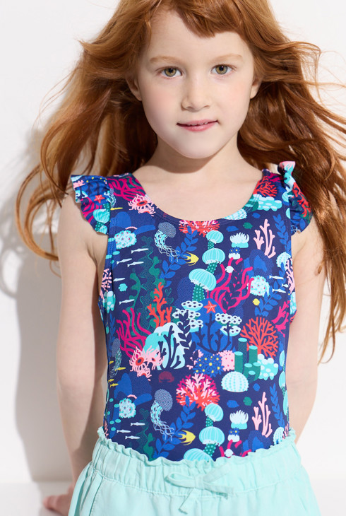 Maillot de bain 1 pièce bleu à motif marin fille 1