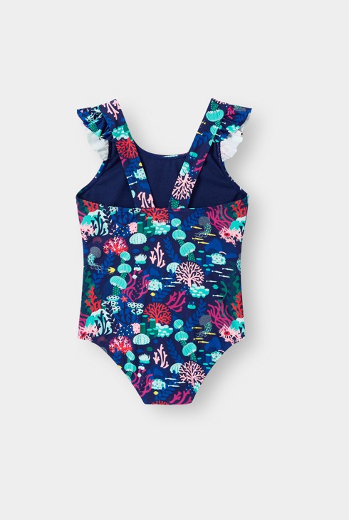 Maillot de bain 1 pièce bleu à motif marin fille
