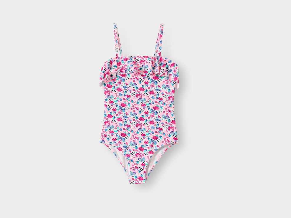 Maillot de bain 1 pièce rose motif fleur fille 2