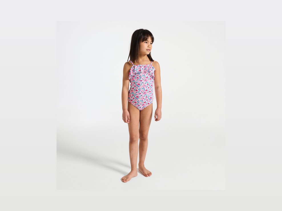 Maillot de bain 1 pièce rose motif fleur fille 1