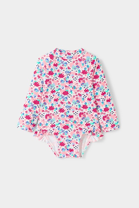 Baby girl's pink floral swimsuit 2