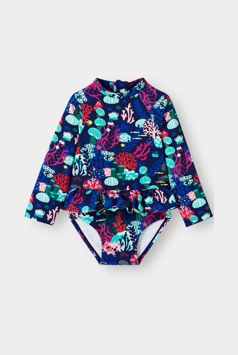 Maillot de bain imprimé bleu bébé fille 1