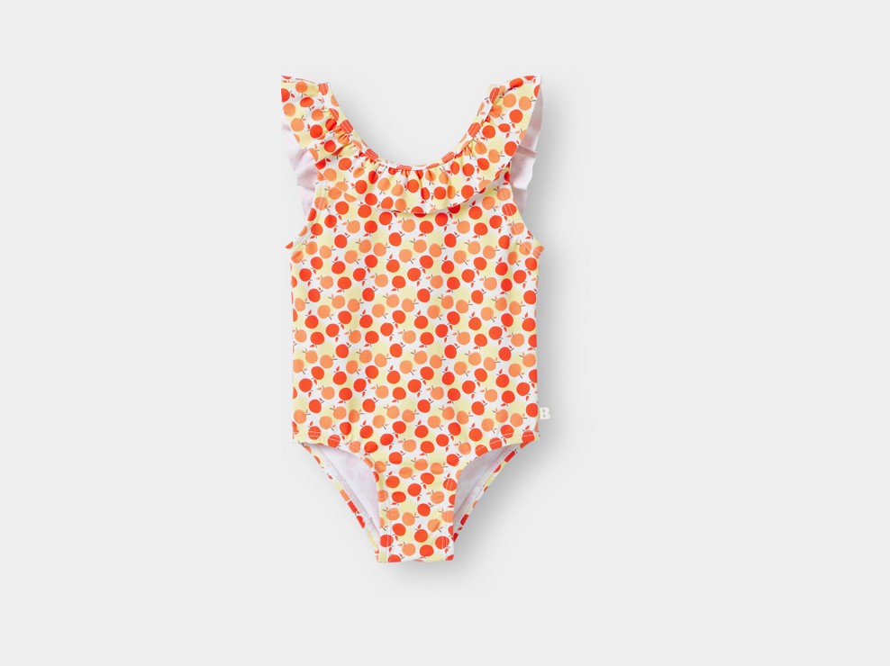 Costume da bagno intero arancio con stampa frutta per neonata 1