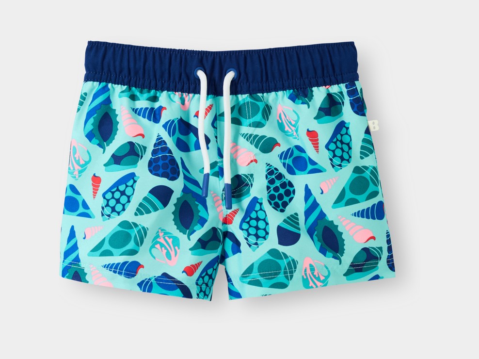 Badeshorts bedruckt Muscheln blau Jungen 1