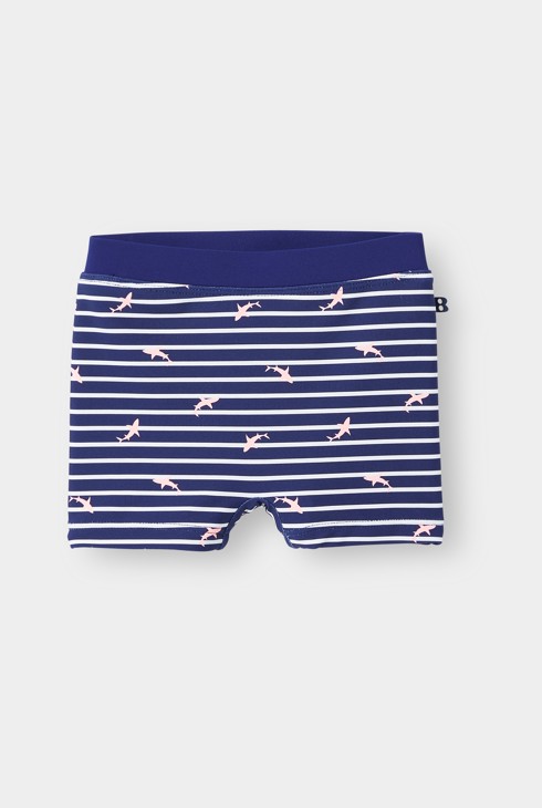 Short de baño a rayas azul estampado tiburón bebé niño 1